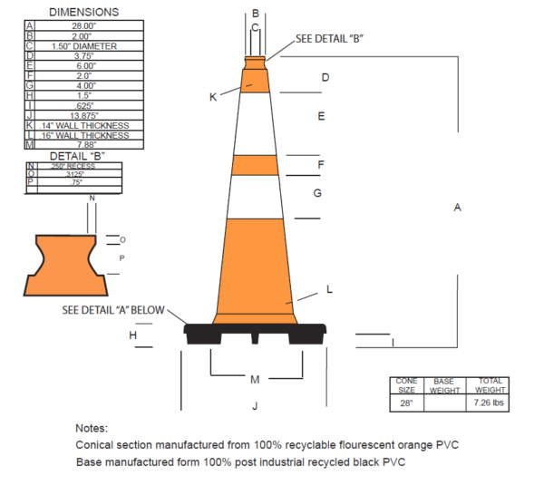28" Cone Orange Trim Line Reflective - Image 2