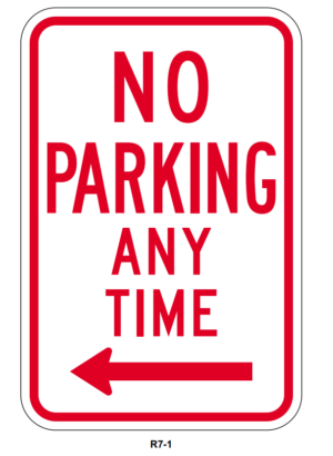 No parking any time with left arrow