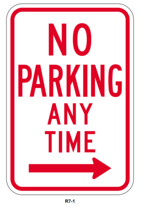 No parking any time with right arrow
