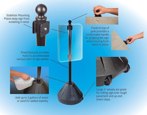 Portable Pole 2 Sign Base and 48" Pole