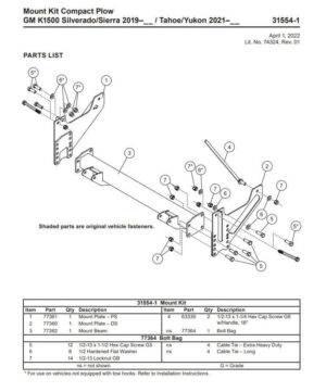 Western Defender truck mount GM K1500 31554-1
