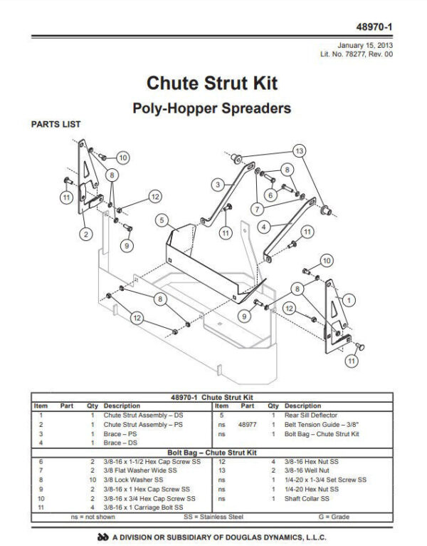 Chute Strut Kit - Poly Hopper - 48970-1