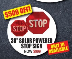 Solar Powered Flashing Stop Sign - 30" SPECIAL